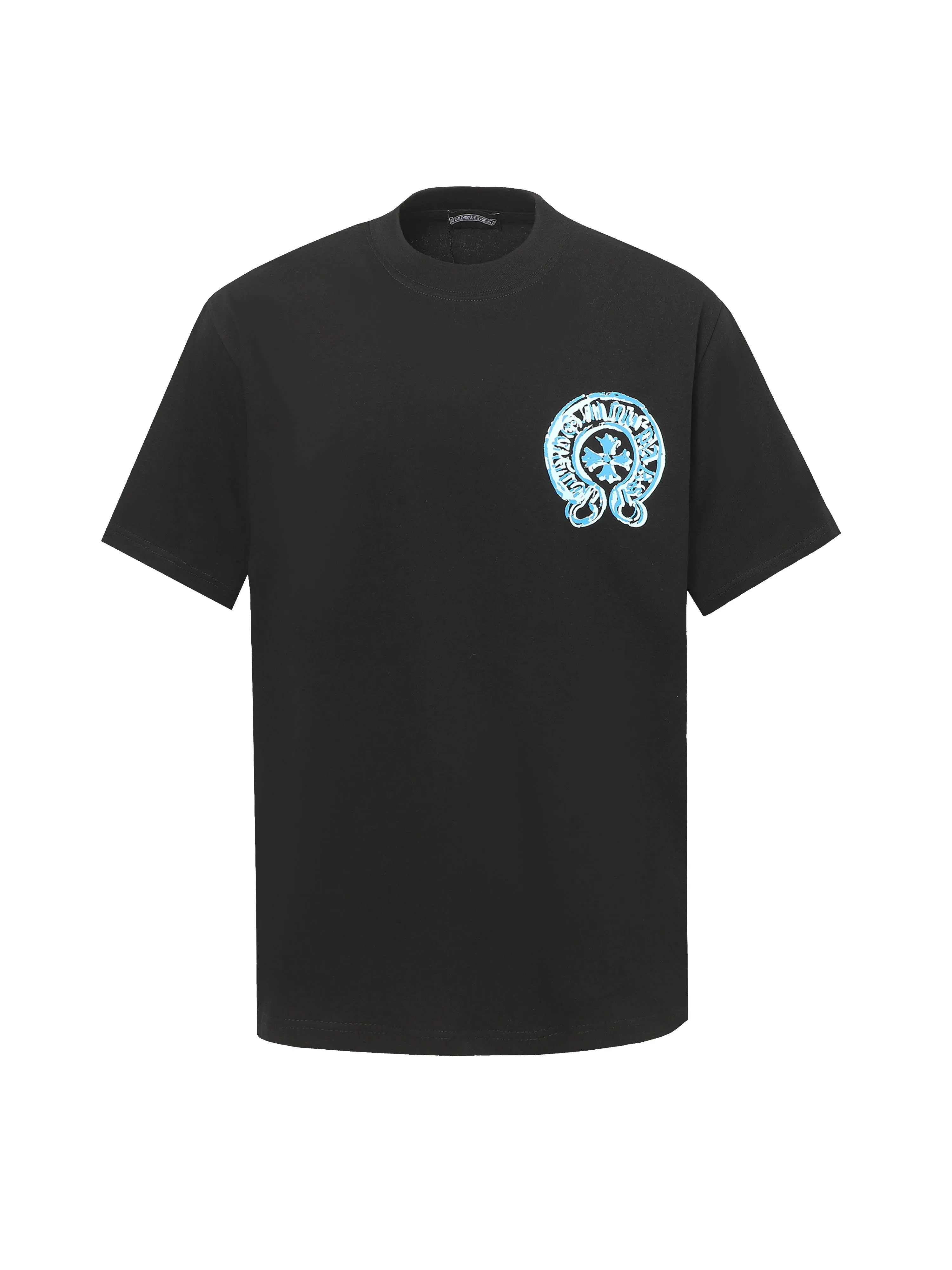 🅿️170 Chrome hearte/Chrome heart ch 25ss early spring Sanskrit horseshoe print short-sleeved T-shirt. A must-have item for daily commuting for men and women in light luxury. The correct version is welcome to compare. Detailed features: ·280g 100% cotton double yarn jersey fabric. ·Custom-dyed in the same cylinder, special thickened 32 pieces double-strand 1x1 thread. ·Double-needle cross-stitch technology. ·Original main mark washed tag. Color: black white. Size: XS-L